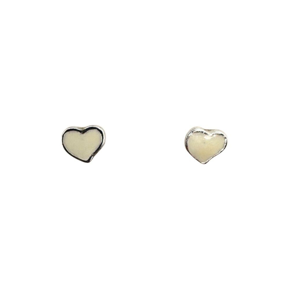 White & Silver Plated Heart Stud Earrings #2119